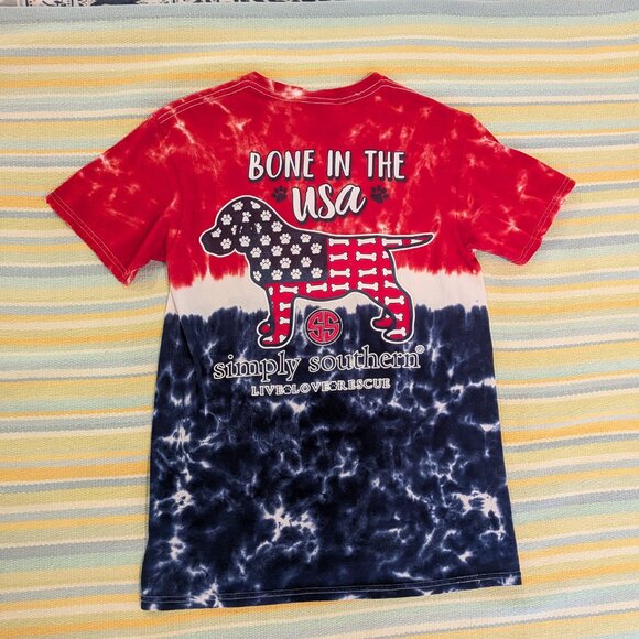 ⭐ Simply Southern Patriotic Tie Dye "Bone in the USA" shirt size small - Picture 5 of 11